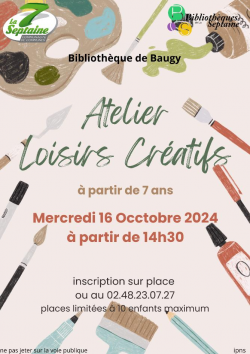 Atelier Loisirs créatifs 16 octobre 2024